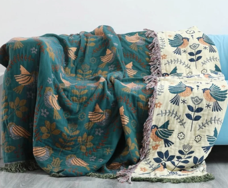 Reversible Scandinavian Bird Throw Blanket - Cozy & Versatile - For every season