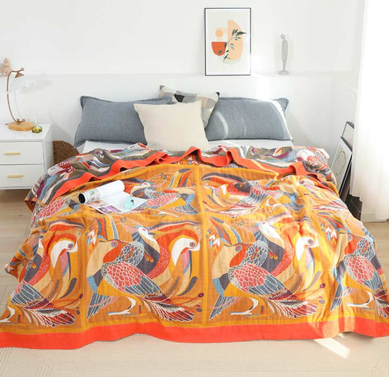 Reversible Organic Cotton Quilt with Toucan Bird Pattern